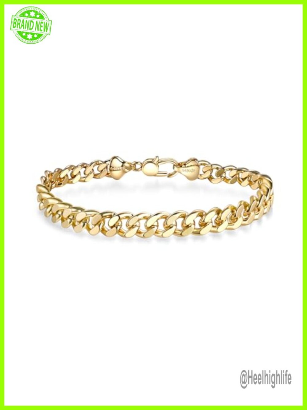 6mm 14K Gold Cuban Link Curb Chain Bracelet for Men Women Diamond-Cut